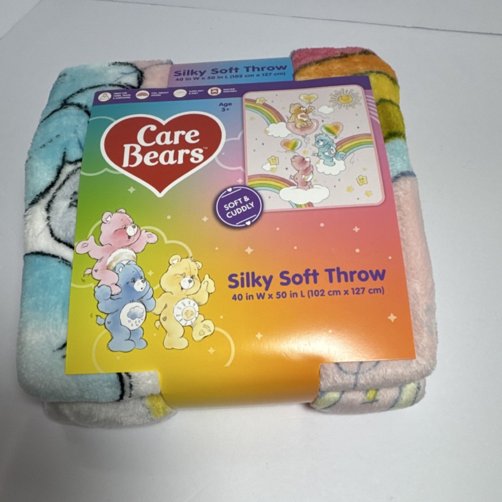 Care Bears Silky Soft Throw Blanket 40x50in Rainbow Clouds Multicolor Polyester