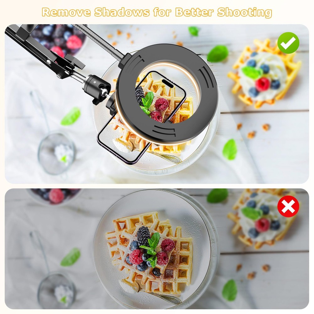 Overhead Camera Mount with Ring Light, Flexible Articulating Phone Arm Stand ...