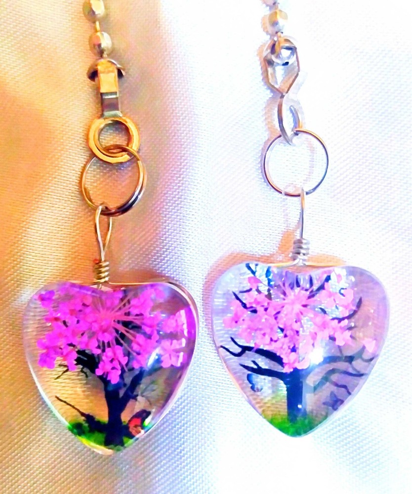 Set of Two ~ PURPLE TREE HEART Acrylic ~ Ceiling Fan Pulls