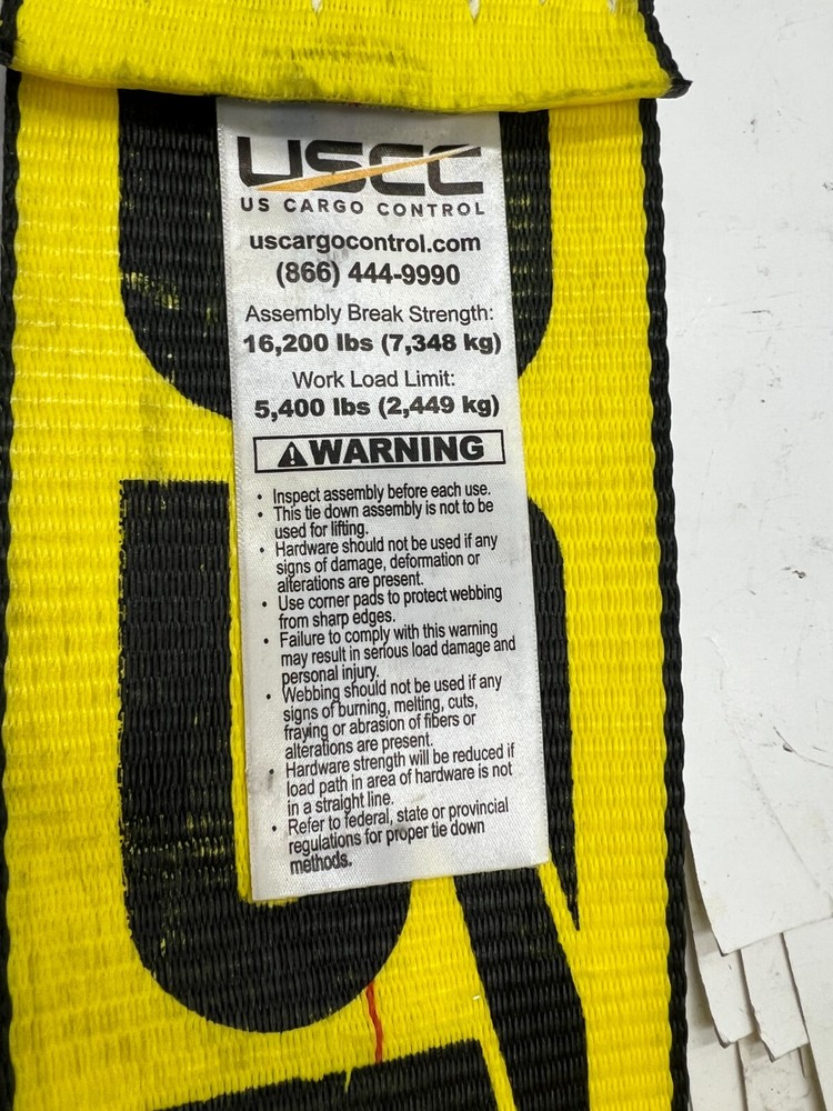 USCC US Cargo Control Yellow Strap J Hook 5400lbs Work Load Limit 16200lbs