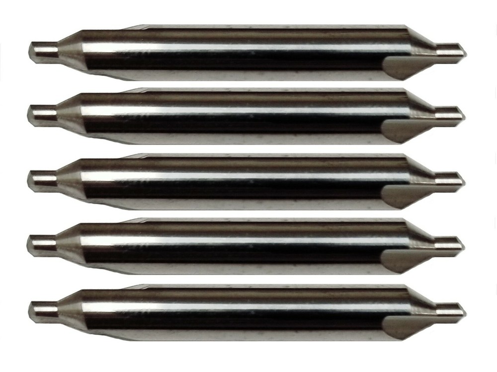 5 Pack #3 Solid Carbide Center Drill – 60 Degree – 7/64" Pilot – 1/4" Shank