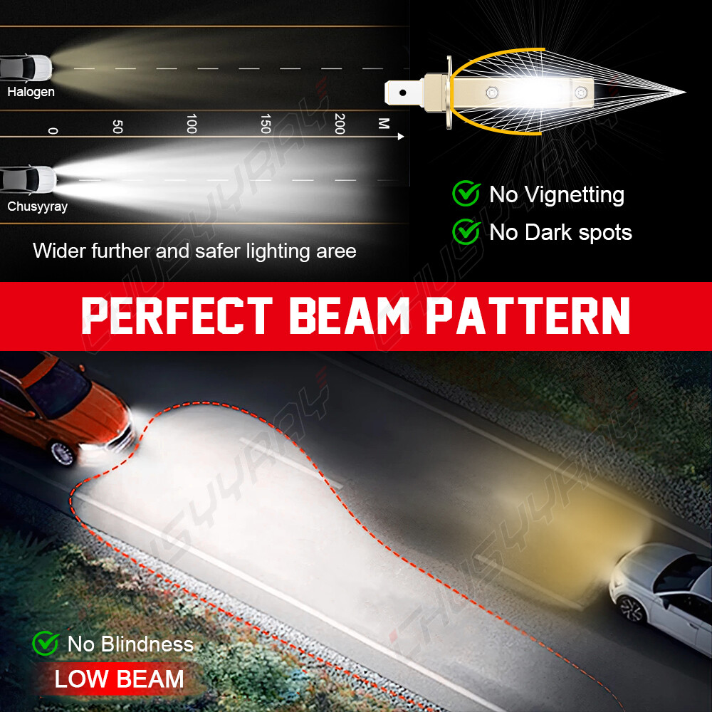 4x H1 LED Headlight Bulbs Conversion Kit High Low Beam Super Bright 10000K White