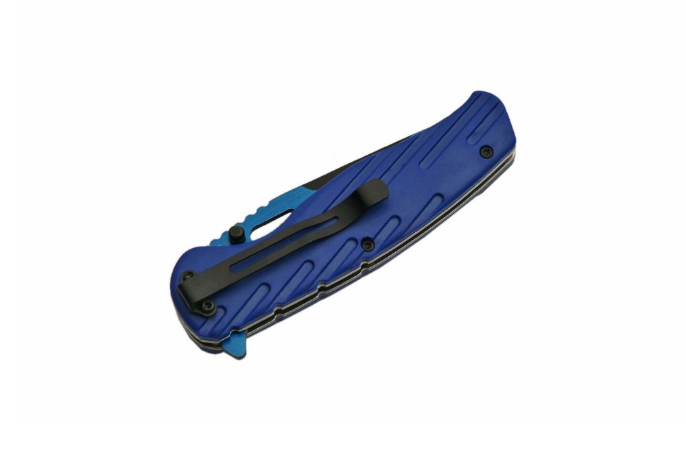 4.75” Blue Wave Folder with Blue & Wood Handle - 300432-BL