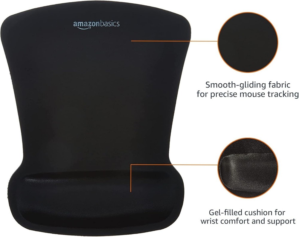 Amazon Basics Irregular Ergonomic Gel Computer Mouse Pad with Wrist Black