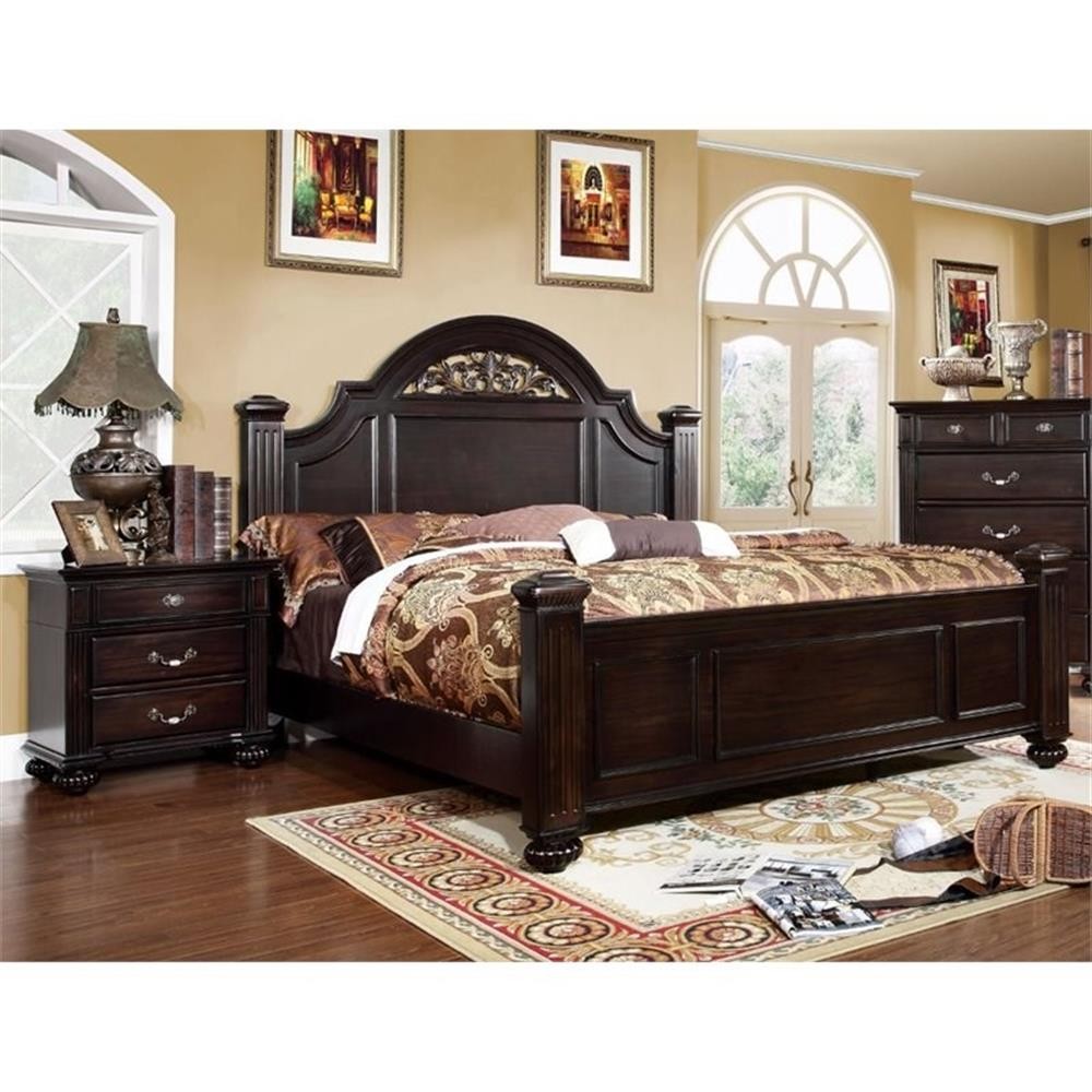 Bowery Hill 2pc Dark Walnut Solid Wood Bedroom Set - King Bed + Nightstand