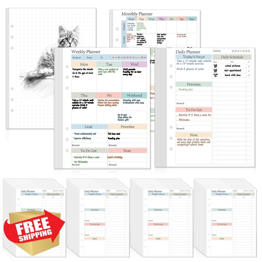 ADHD Planner Refills A5, Undated Daily Weekly Monthly, 120 GSM, 480 Sheets