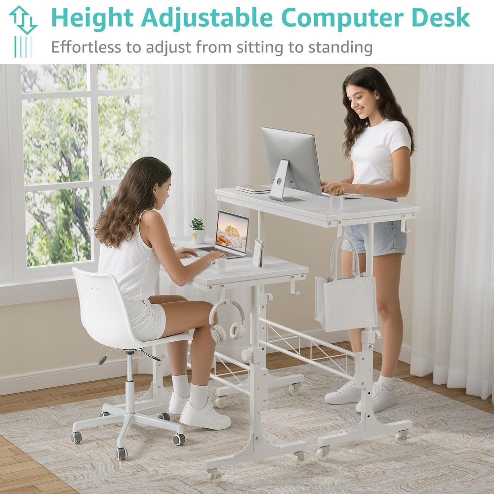 WINAZ Portable Walking Pad Desk, 32" White, Adjustable Height, On Wheels