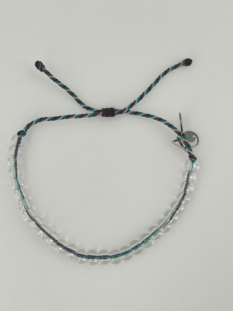4Ocean Beaded Adjustable Cord Bracelet Silver Tone Charm