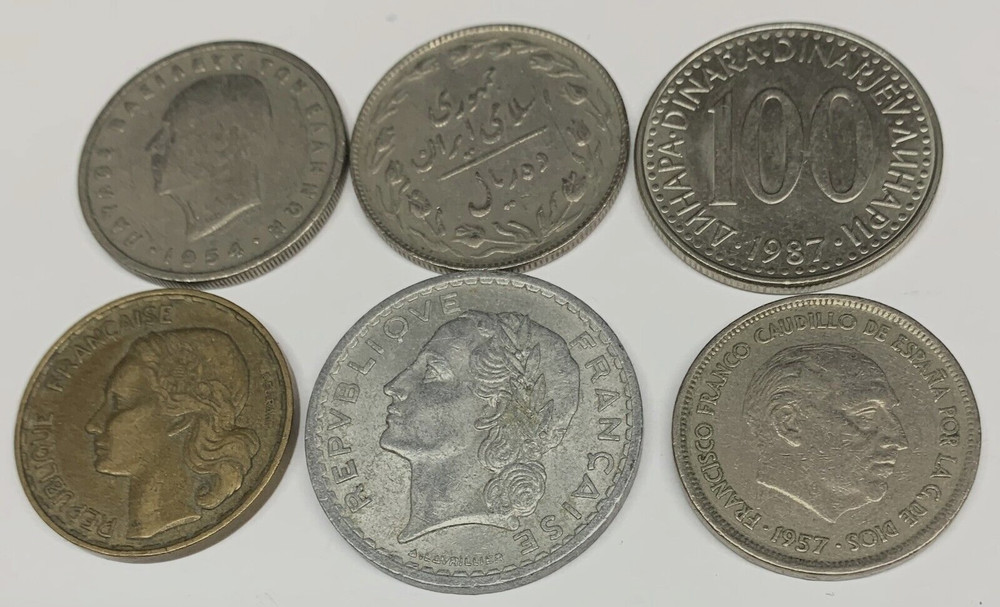 # C387     WORLD  COINS LOT,    6  DIFFERENT