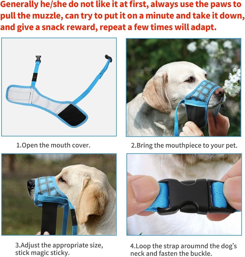 Comfortable Soft Nylon Dog Muzzle with Drinking Capability - Large P-Blue Plaid