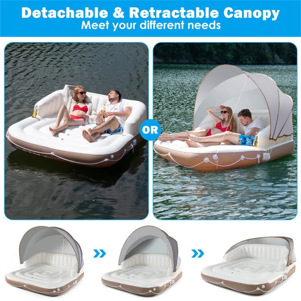 Inflatable Pool Float Lounge with Removable Canopy 441LB Capacity Folding Raft