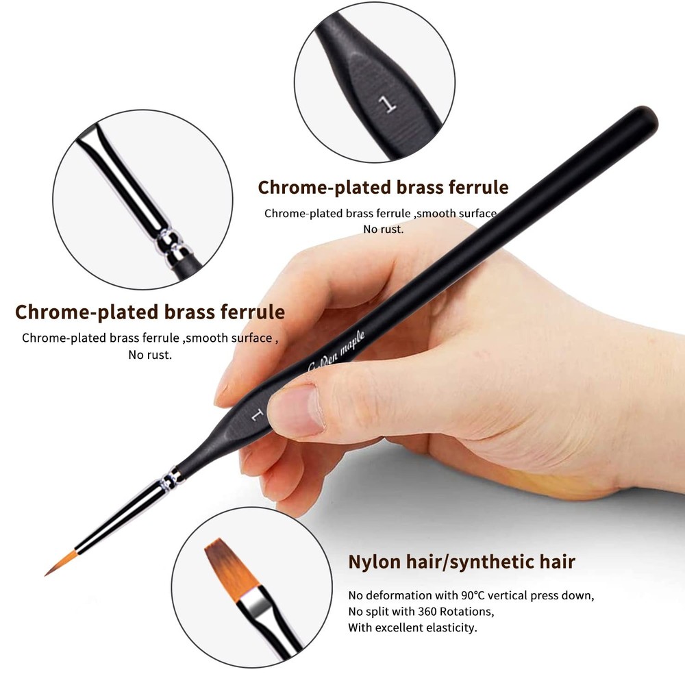 Golden Maple Miniature Paint Brushes, 15PC Model Brushes Micro 15PC, Black