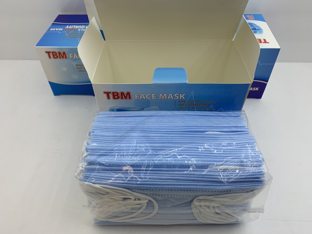 Face Mask 200 Pack Polypropylene One Size Fits Most All- Purpose Face BLUE4layer