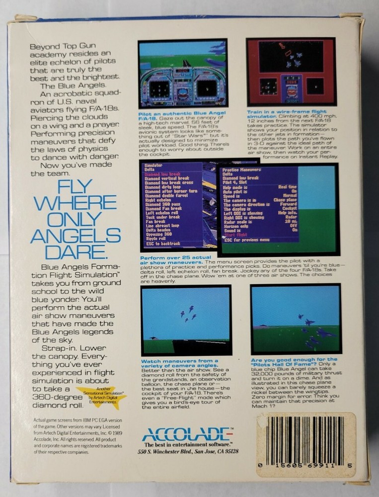 Blue Angels Formation Flight Simulation (PC, 1989, 3.5" Floppy Disc)