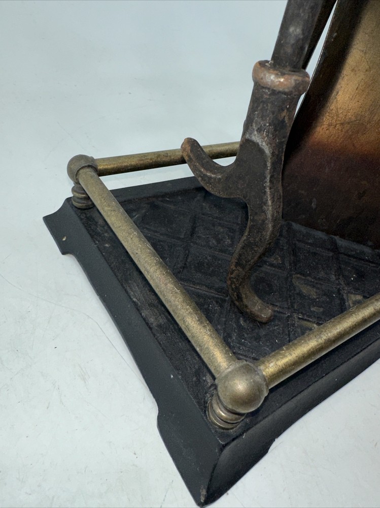 Antique Brass Toned Fireplace Tool Set & Stand Mid Century