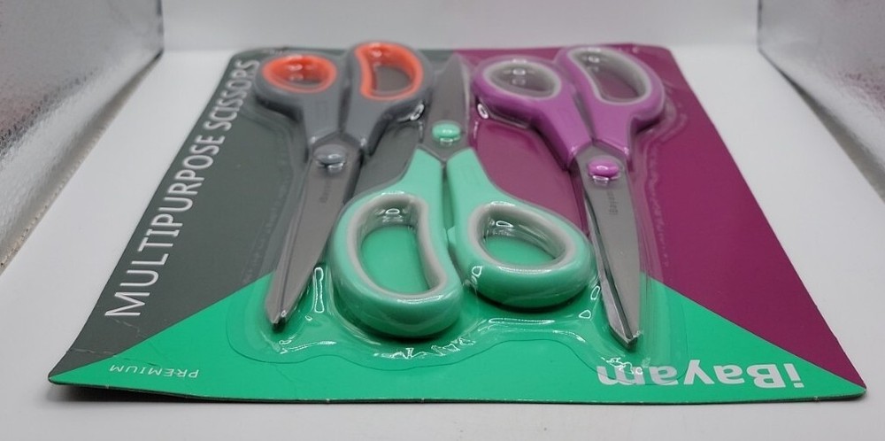 Scissors iBayam 8" Multipurpose Scissors Bulk 3-Pack Ultra Sharp Blade Shears