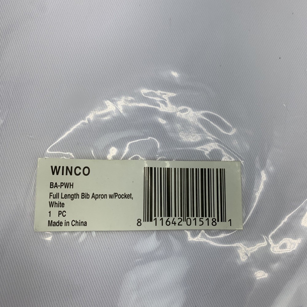 Winco BA-PWH Full Length Bib Apron with Pocket, White,Medium