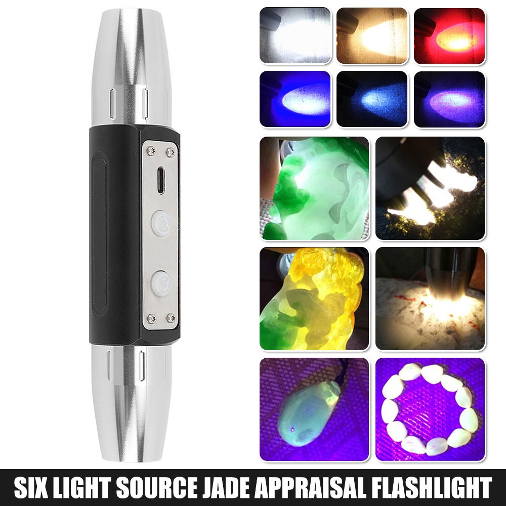 White/Yellow/BLUE/UV Light Work LED USB Flashlight Torch Gemologist Tool