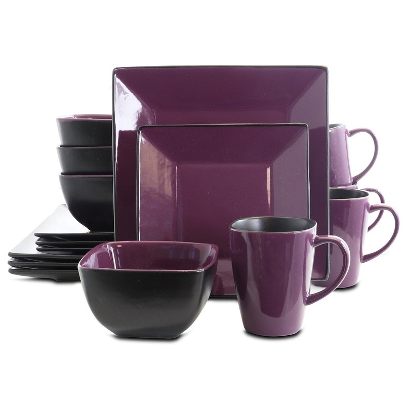 16 Piece Premium Stoneware Dinnerware Set 4 Dishwasher Safe Modern Design New