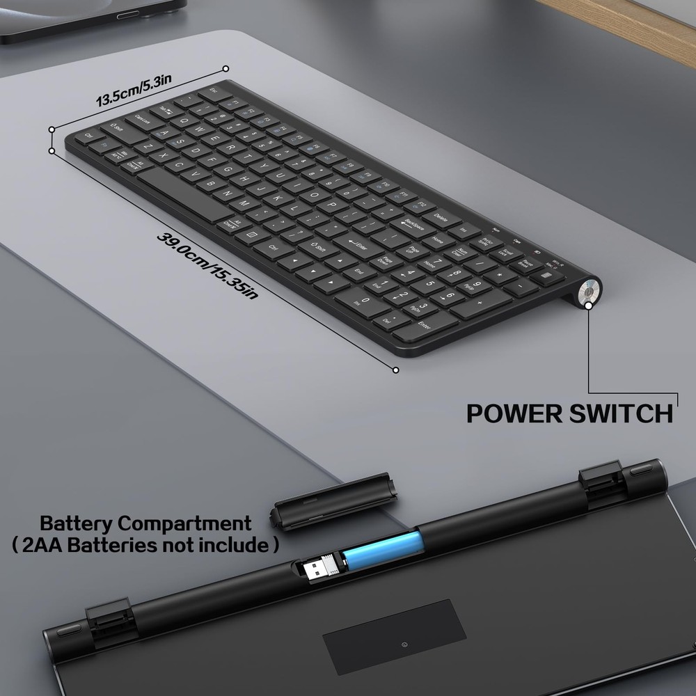JOYACCESS Wireless Keyboard, 2.4G Ergonomic and Slim Wireless Keyboard with U...