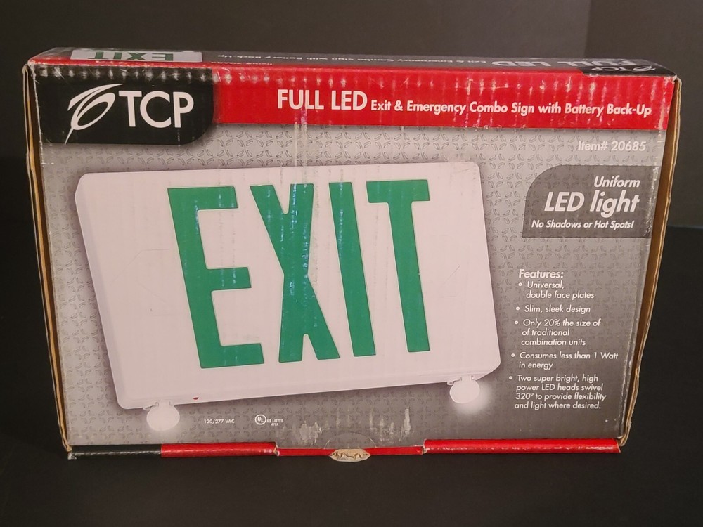 TCP Lighting Adjustable LED Emergency Exit Light Combo Double Head Green 120/277