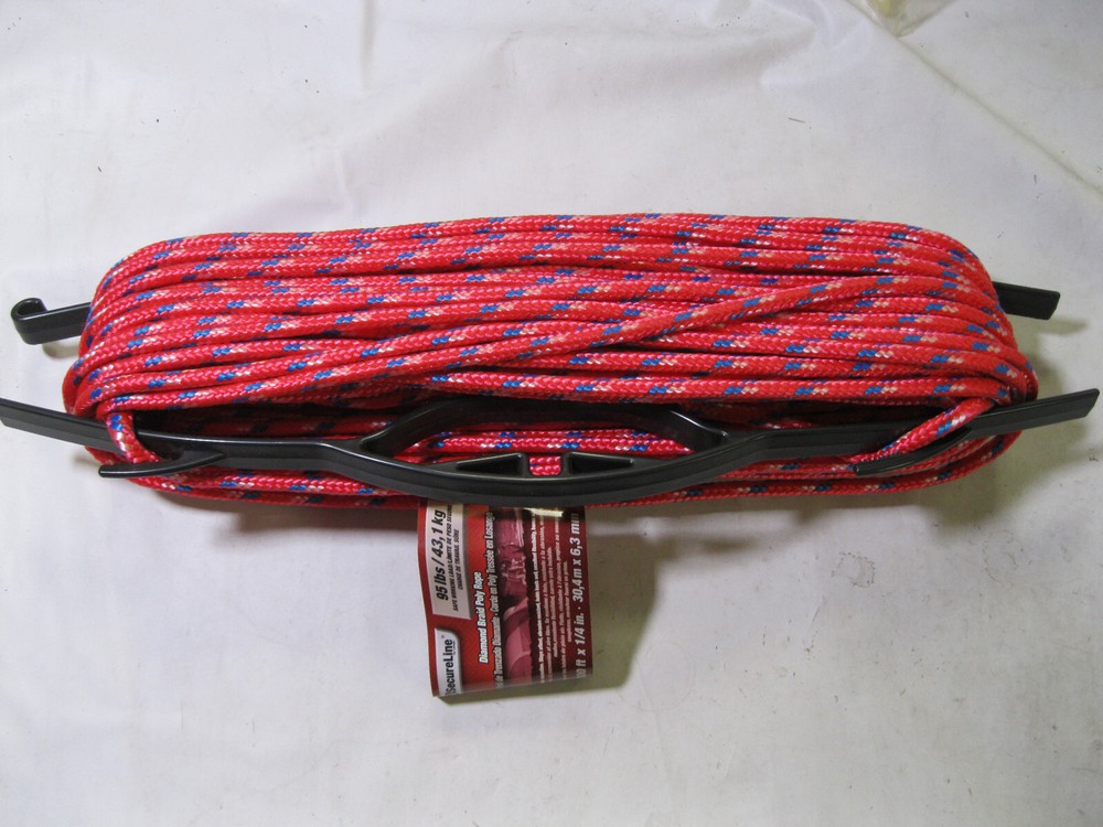 SECURELINE 100' x 1/4" DIAMOND BRAID POLY ROPE RED LOAD 95LBS