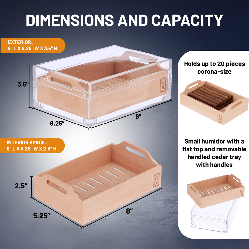 Small Acrylic 20-Cigar Humidor Powered by Boveda