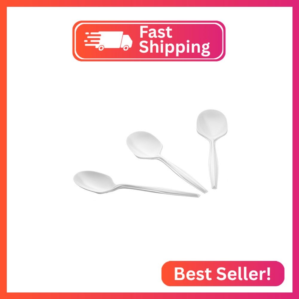 [400 Count] Settings Plastic White Soup Spoons, Practical Disposable Cutlery, Gr
