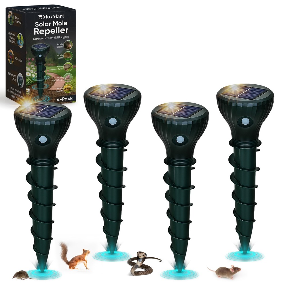 Mole Repellent Solar Powered 4 Pack, Snake & Vole Repeller Outdoor, Gopher Repel