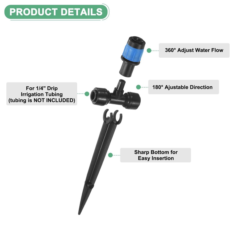 24-Pack Drip Irrigation Emitters, Adjustable 360 Degree Drippers, Blue