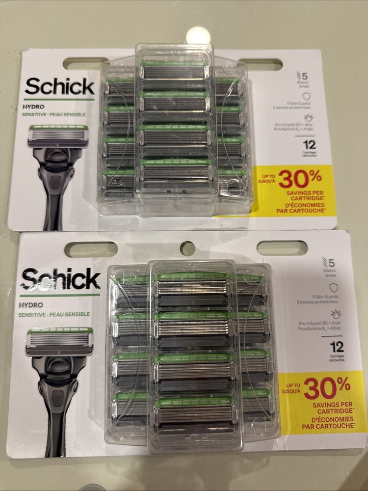 LOT 2 Schick Hydro Sensitive Razor Blade Refills, 12 ct, 5-Blade Razor Refills