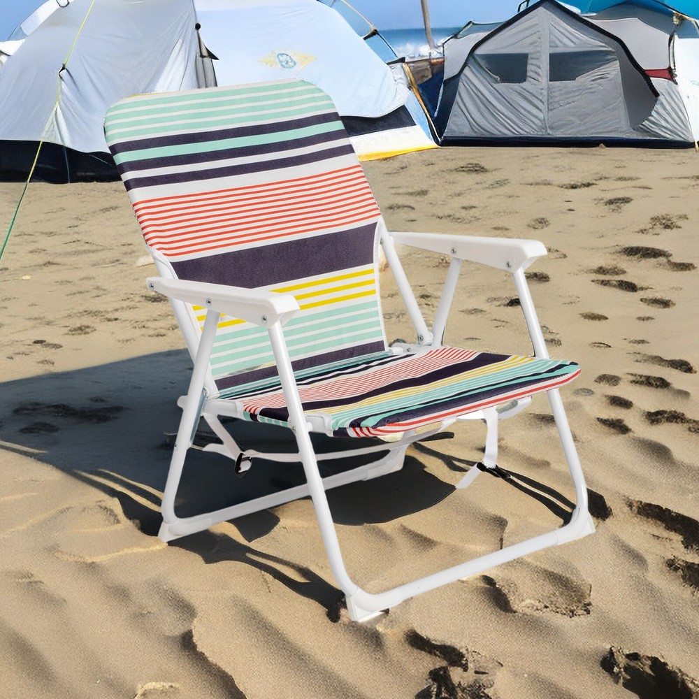 Folding Beach Chair - Fabric, White Metal Frame, Lightweight & Multicolor