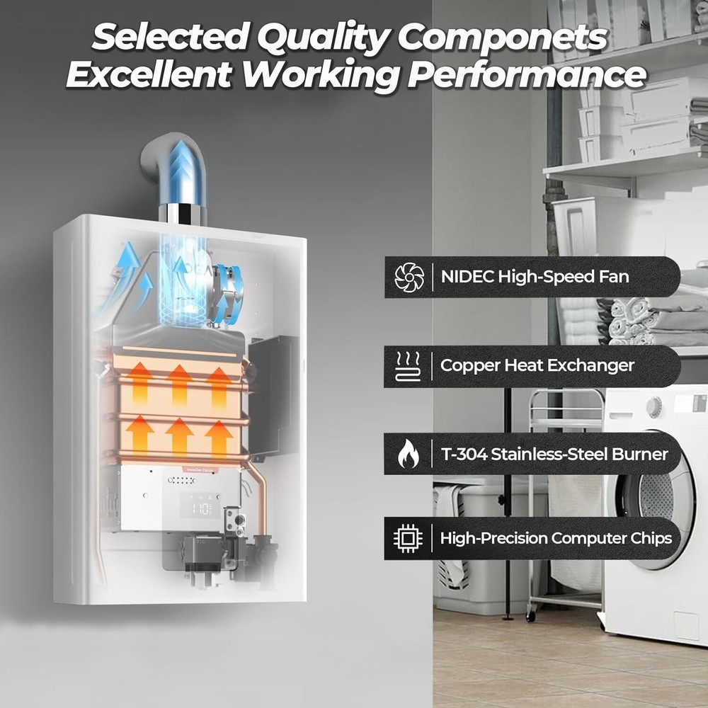 Tankless Water Heater 4.0 GPM, 90,000 BTU, Indoor Installation,Propane Liquid