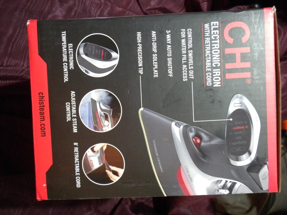 CHI Electronic Iron with 8' Retractable Cord - Titanium Infused Ceramic Plate