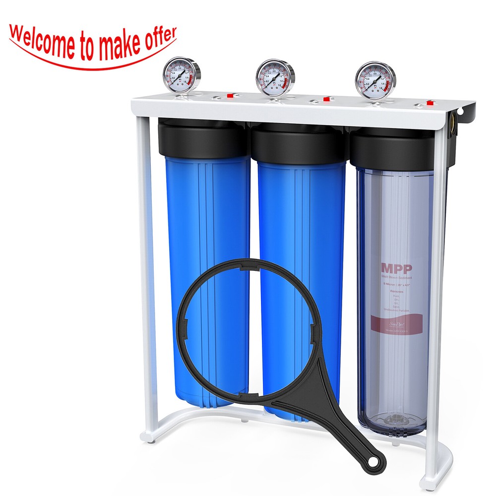Whole House Water Filter System 4.5" x 20" Big Blue 3 Stage Filtration 1" Port