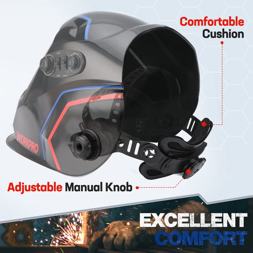 WORKPRO Welding Helmet Large Viewing Welding Mask Hood 4Arc Sensor Welder Shield
