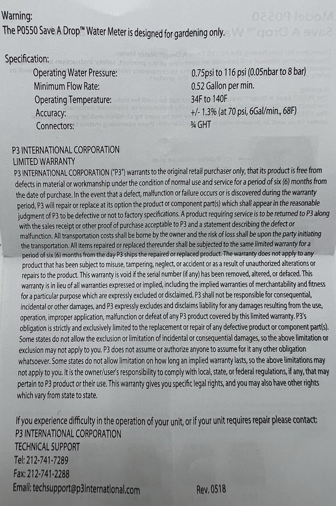 SAVE A DROP WATER METER P0550