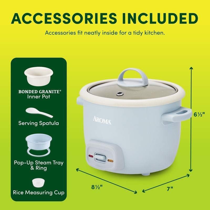 4 Cup Rice Cooker W/ Pop Up Steamer Automatic Warm Mode Nonstick Ceramic Surface