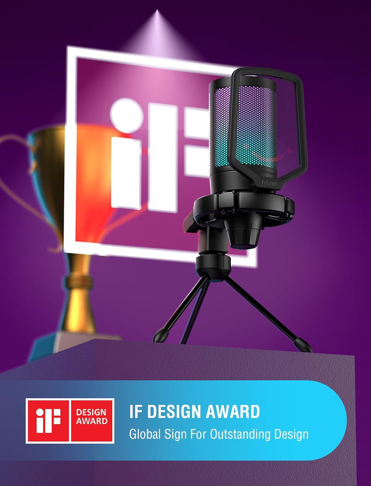 Gaming USB Condenser Microphone W/ Quick Mute RGB Tripod Pop Filter Gain Control