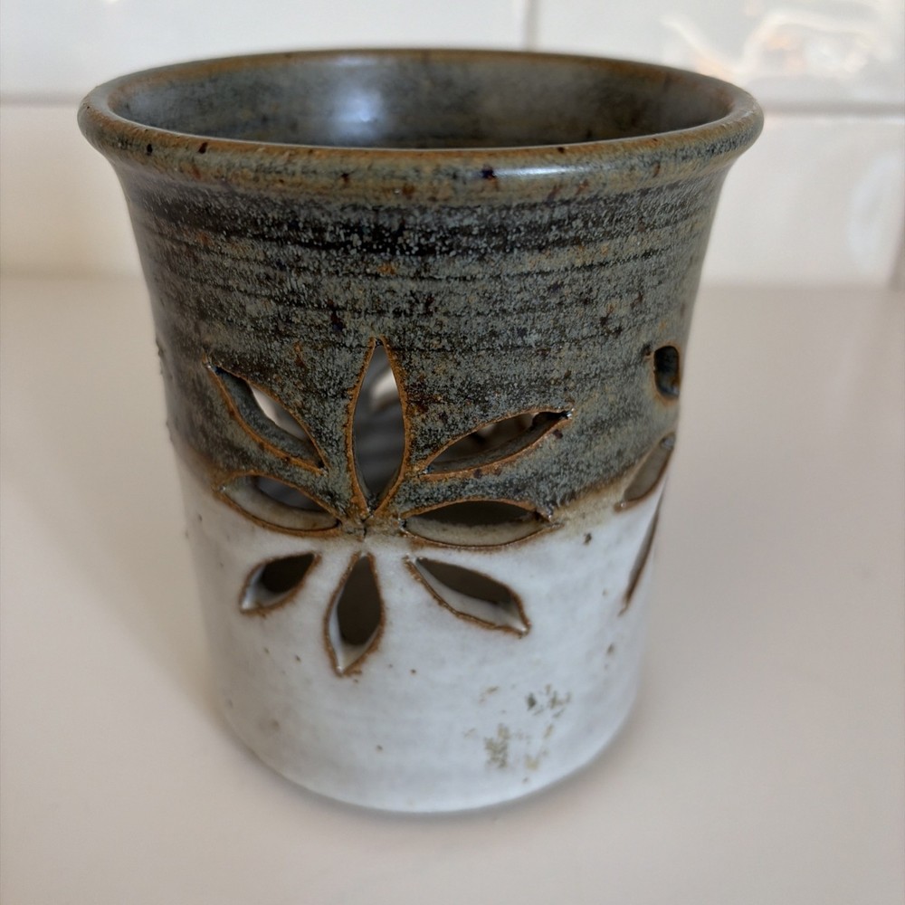 Artisan Handmade Round Orchid Planter Pot or Luminary Handmade Ceramic Signed