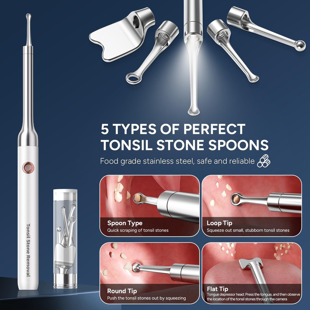 Tonsil Stone Remover with Camera - Upgraded Visual Tonsil Stone Removal Kit w...