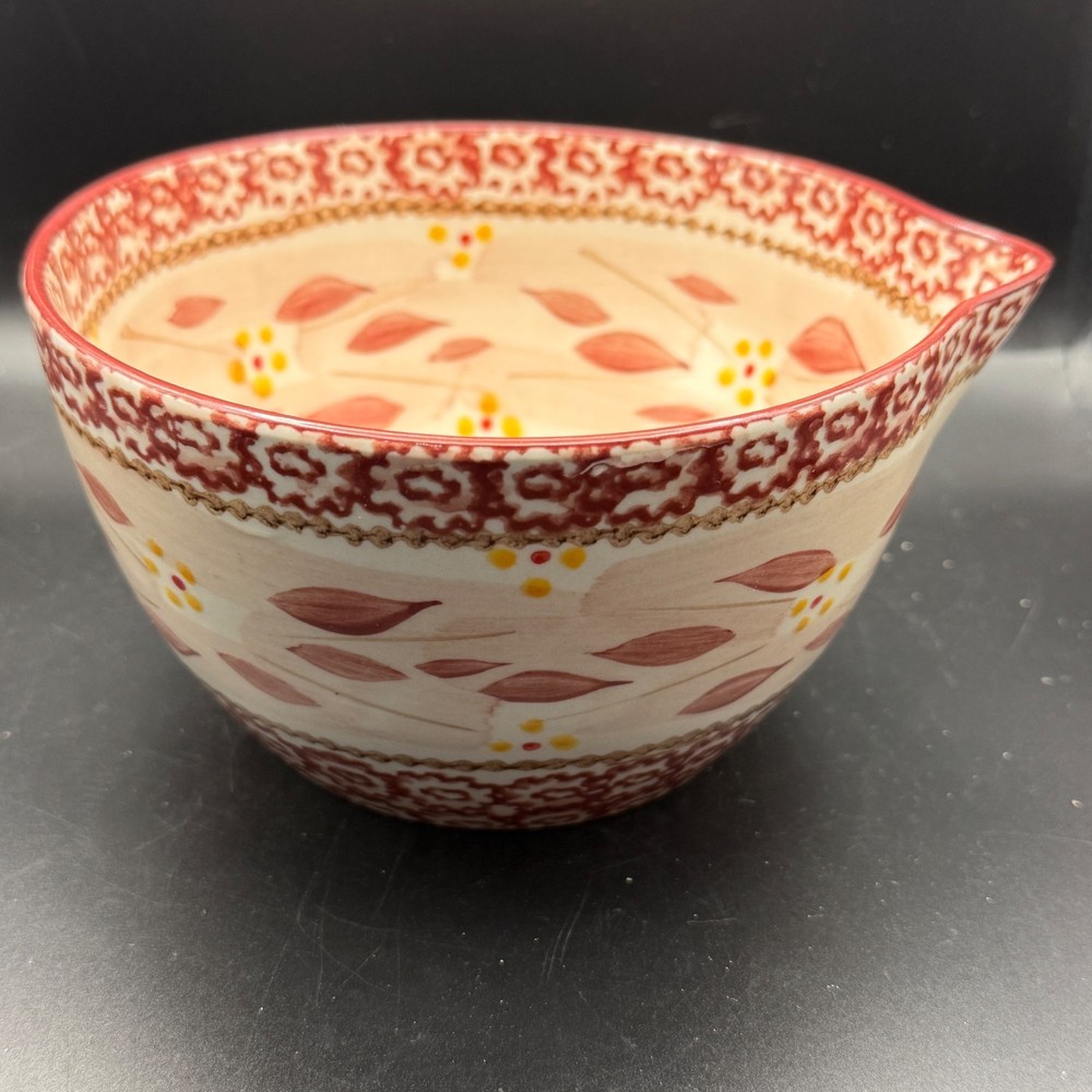 Temp-Tations Old World 1.5,1 & .5 QT Nesting Ceramic Mixing Bowls Red Pattern