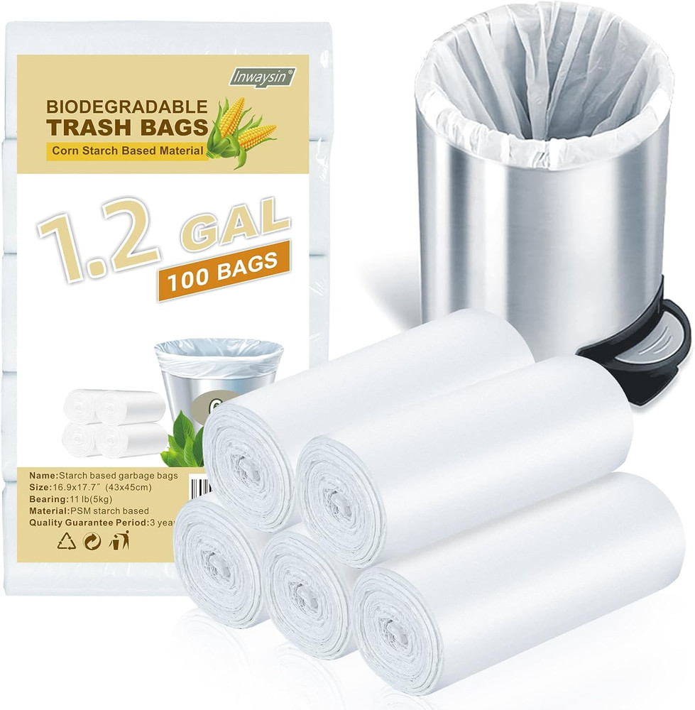 1.2-Gallon Small Trash-Bags Biodegradable Garbage-Bag - Mini Clear White Unscent