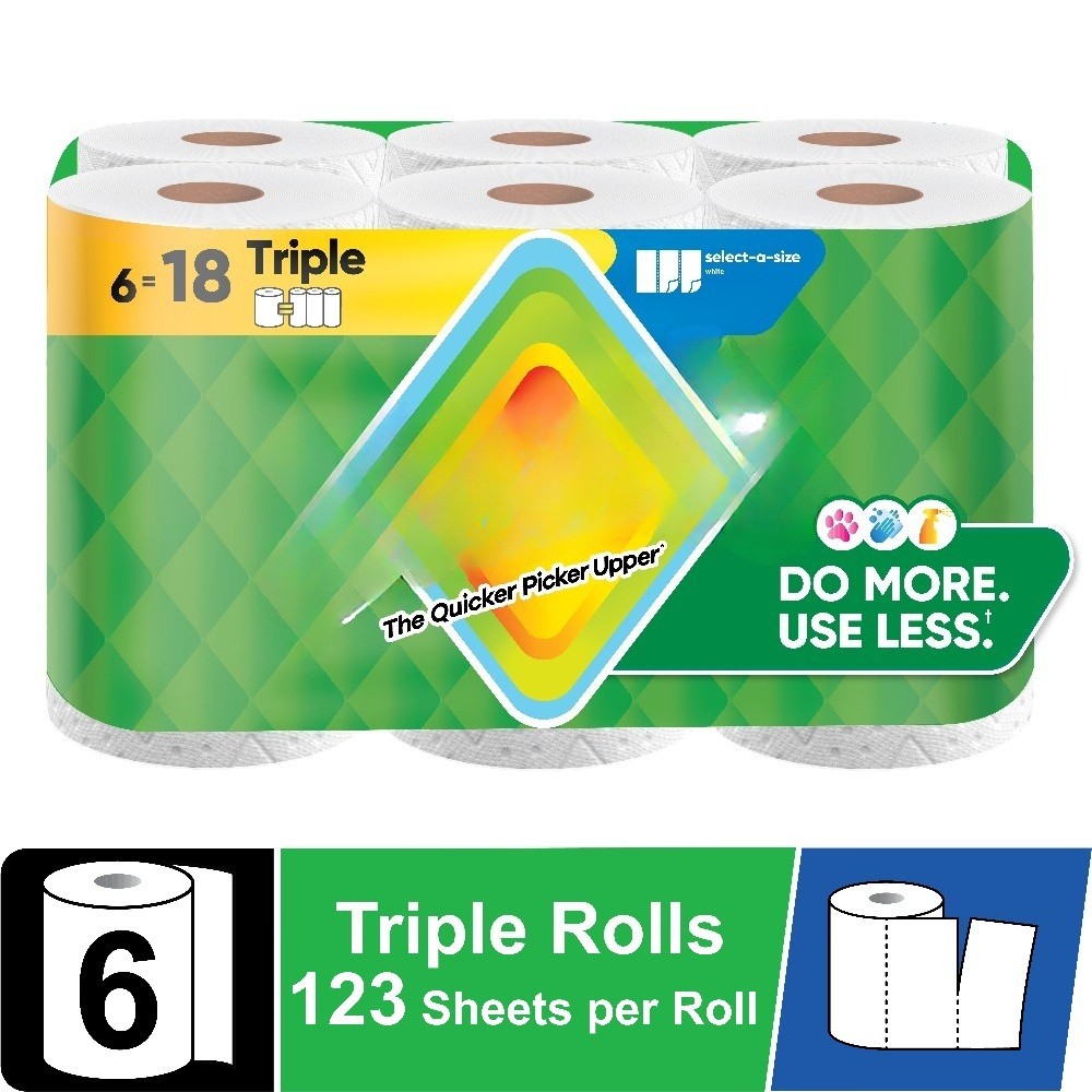 Paper Towels Select-A-Size White, 6 Triple Rolls, 123 Sheets Per Roll