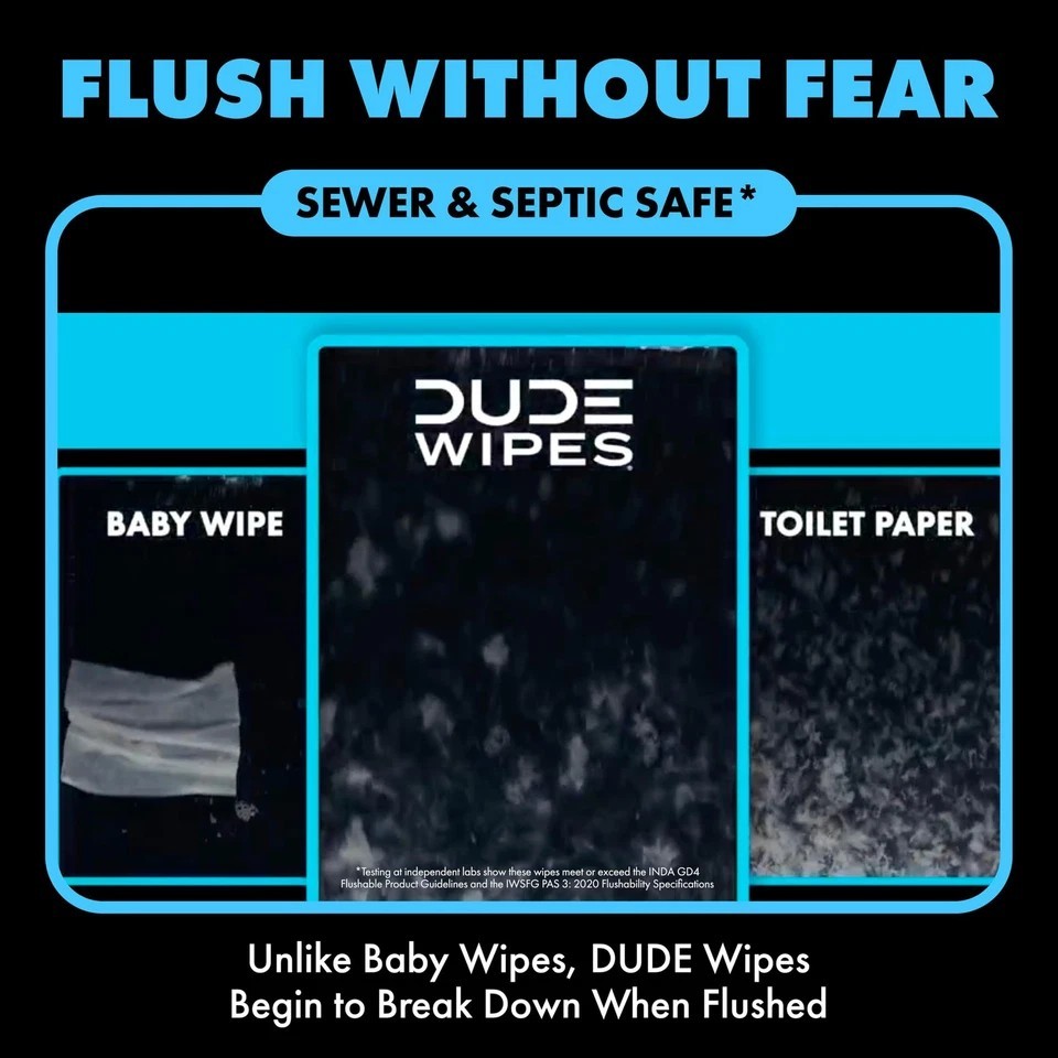 DUDE Wipes Unscented Flushable - 48 Count (Pack of 6), Multi