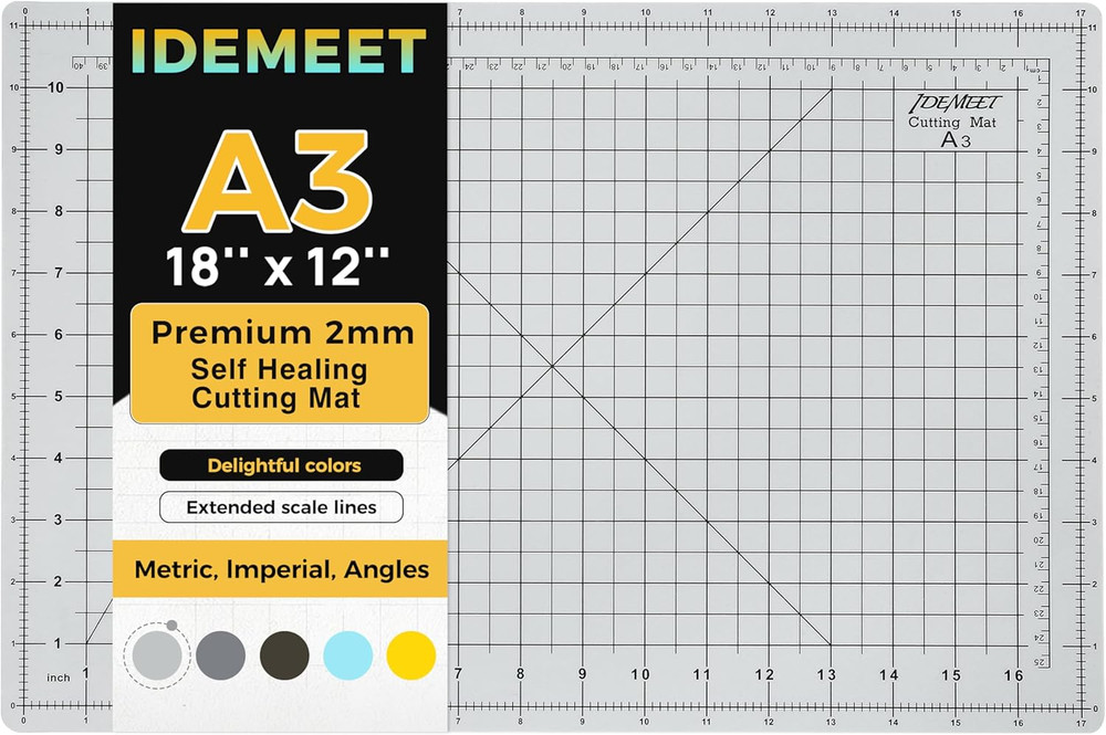 Premium Self Healing Cutting Mat Non Slip Double Sided Grid Gray