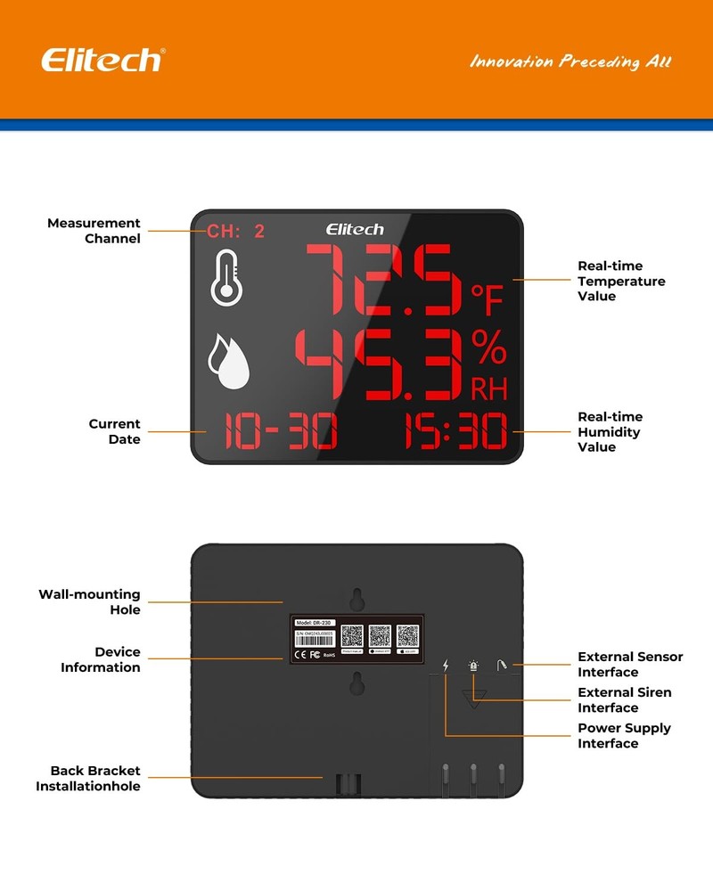 Elitech Bluetooth Hygrometer Thermometer Single External Probe,