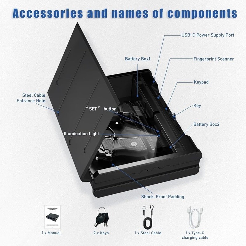 Biometric Gun Safe Handgun Quick Access Durable Steel Storage Pistol Security US