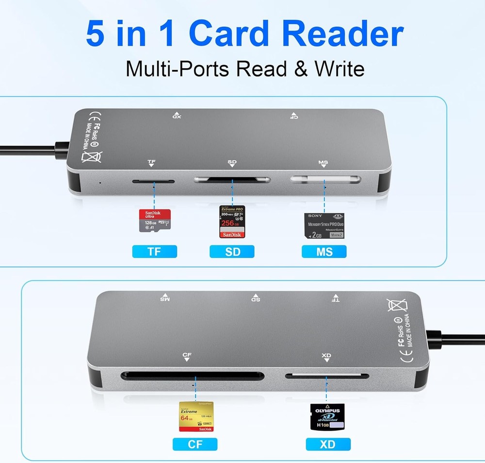 Memory Stick pro Duo Adapter 5-in-1 Multi Card Reader Supports Silver