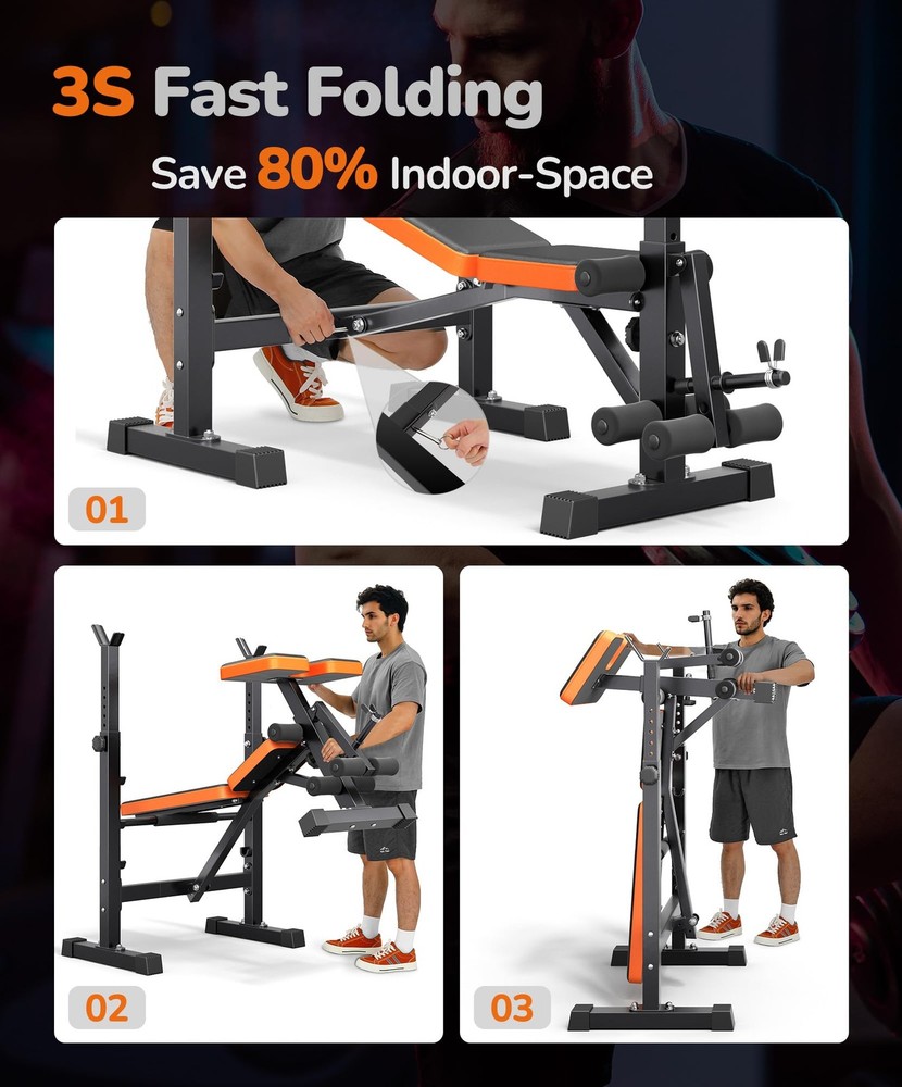 Multi-Function 6 in 1 Weight Bench Set - Leg Press, Preacher Curl Orange